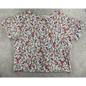 LOFT 100% Linen Floral Print Tee Shirt Women's Medium Short Sleeve Summer Top